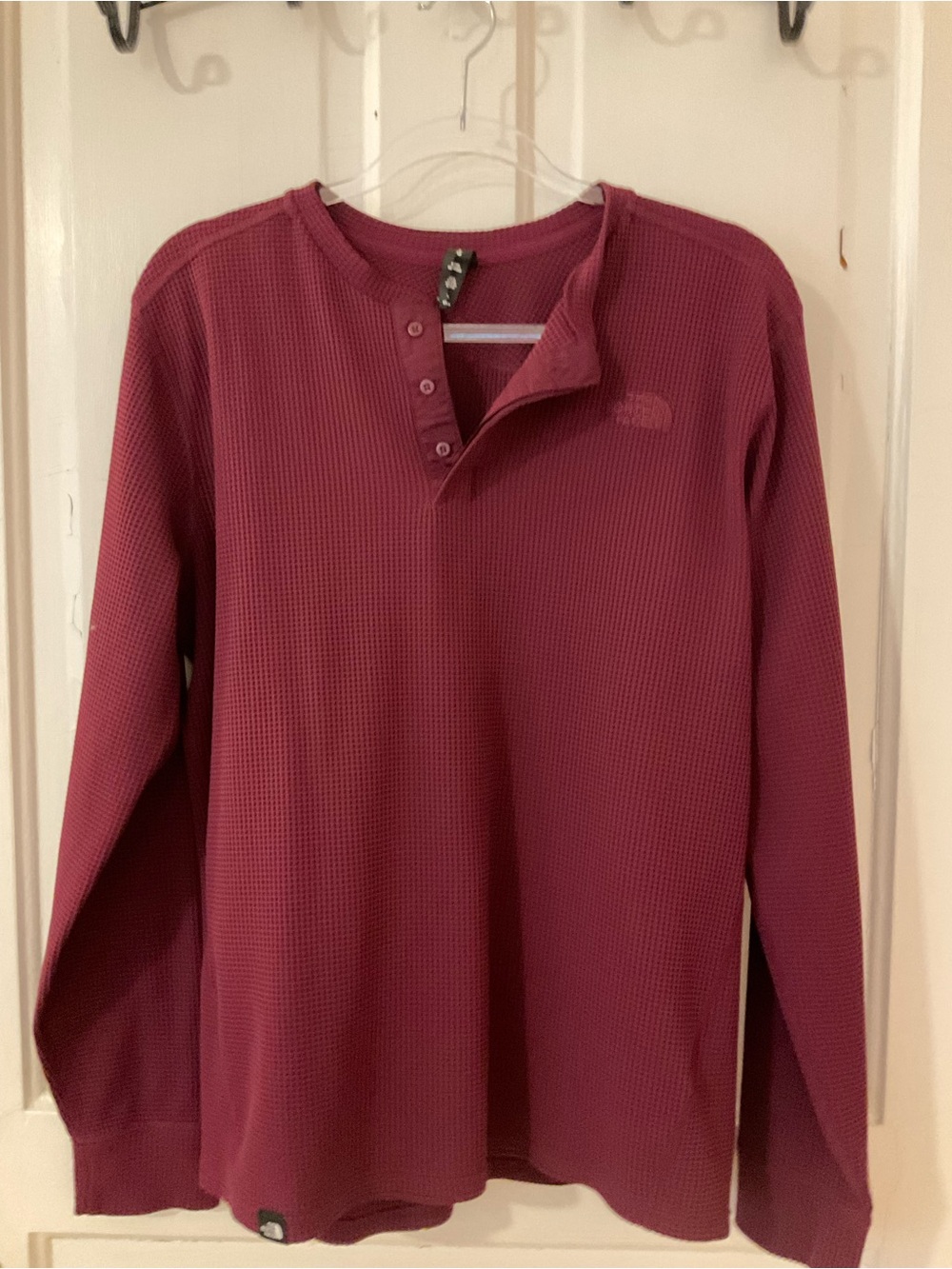 The North Face Burgundy Waffle-Knit Henley Sweatshirt